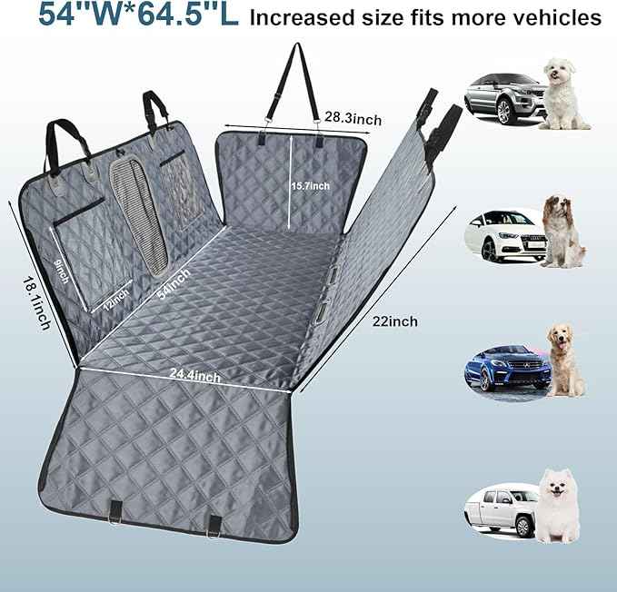 Back Seat Extender for Dogs, Waterproof Dog Car Seat Cover for Back Seat with Hard Bottom-Upgraded Anti-Scratch 1680D Oxford Fabric-Holds 600Lbs, Stowable Dog Hammock for Car&SUV&Truck （Grey，Large）