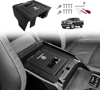 VaultsOnWheels for 2026 2025 2024 Ford Ranger Center Console Safe Gun Safe Vault Hidden Console Storage Interior Vault LockBox Anti-Theft High Security Biometric Fingerprint Lock