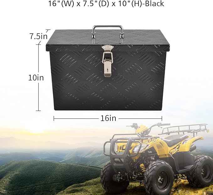 16 Inch Black Aluminum Tool Box 5 Bar Tread ToolBox for Truck Bed Car Outdoor Trailer Pickup Underbody RV ATV Storage Underbed Tools Organizer with Top Side Handle and Lock (16"X7.5"X10")