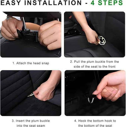 2PCS Car Backseat Organizer, Leather Multi-Pocket Seat Back Protector with Foldable Table Tray, Multifunctional Vehicle Storage Organizer Kick Mat for Kids Toddler Travel (Black)