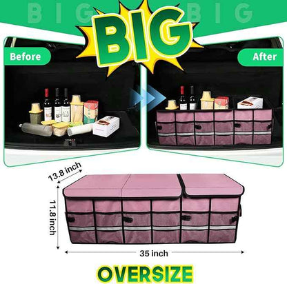 Big Car Trunk Organizer, Cargo Organizer SUV Trunk Storage Non Slip Bottom Waterproof Collapsible Durable Multi Compartments-(Oversize,Pink)