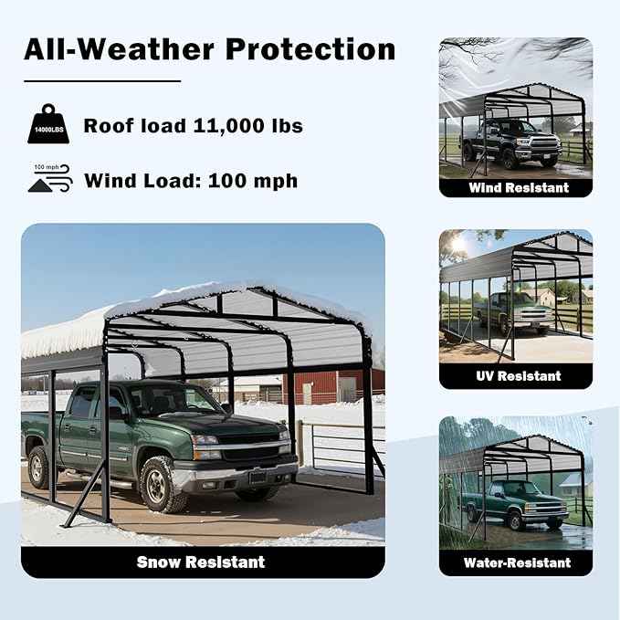 12x25FT Heavy Duty Metal Carport Canopy - Reinforced Galvanized Steel Frame, All-Weather Protection, Easy Assembly Car Port Shelter for Vehicles, Boats & Tractors