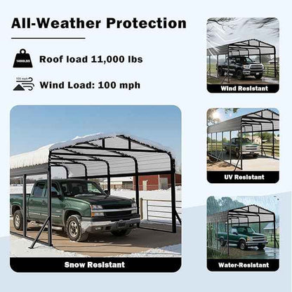 12x25FT Heavy Duty Metal Carport Canopy - Reinforced Galvanized Steel Frame, All-Weather Protection, Easy Assembly Car Port Shelter for Vehicles, Boats & Tractors