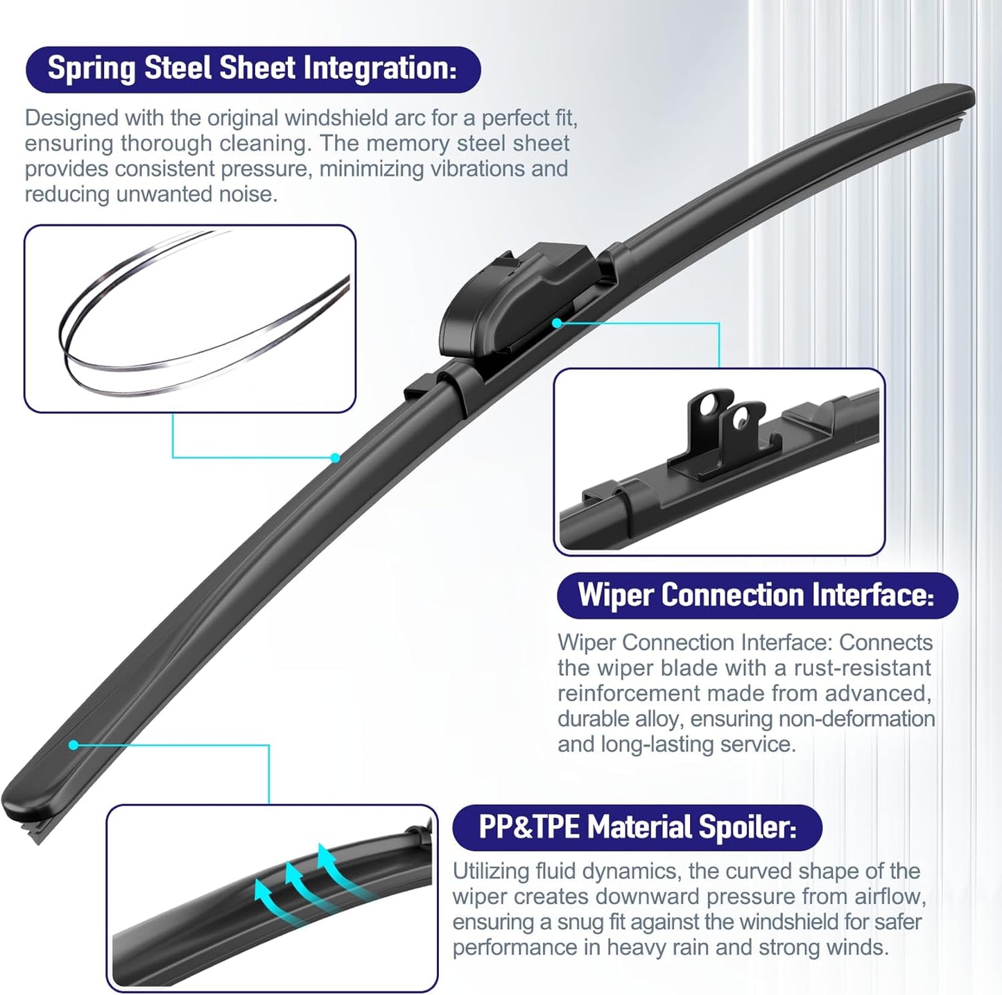 AJK Wiper Blades for Hyundai Elantra GT 2018 2019 2020, 2 Piece All Weather OEM Quality Automotive Replacement Windshield Wiper Blades for My Car