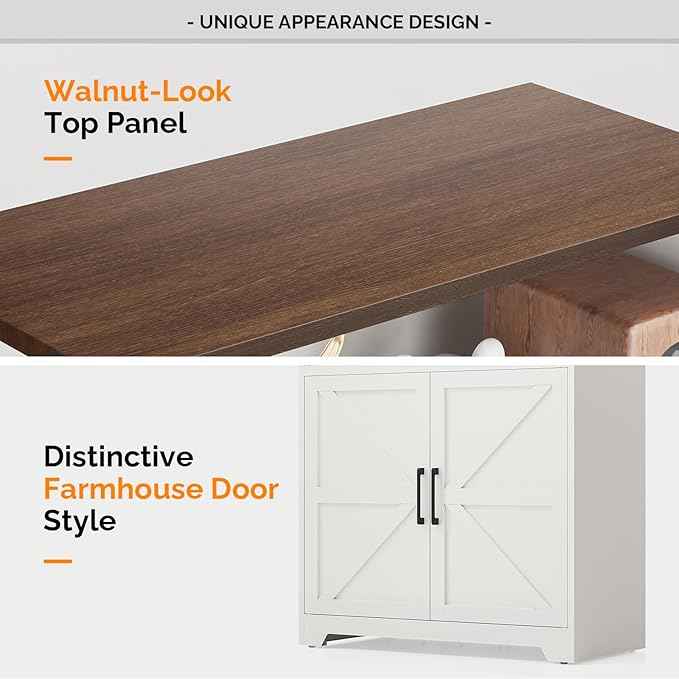 VINGLI Bookcase with Doors and Adjustable Shelves, Steel 70" Tall Bookshelf, 6-Tier Farmhouse Metal Storage Cabinet for Study, Living Room, Home Office, Kitchen Pantry, White Display Cabinet