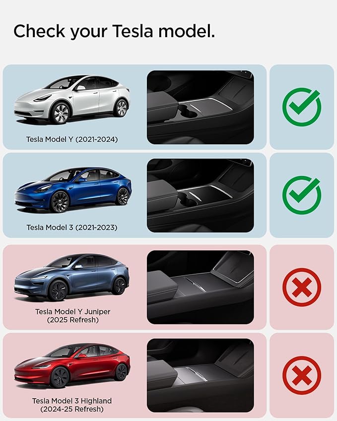Spigen 3-in-1 Organizer Mount for Tesla Model Y 2021-24 & Model 3 2021-23 (Watch Charger Not Included) - Uses Tesla Wireless Charging Pad - Charge iPhone, AirPods, Apple Watch