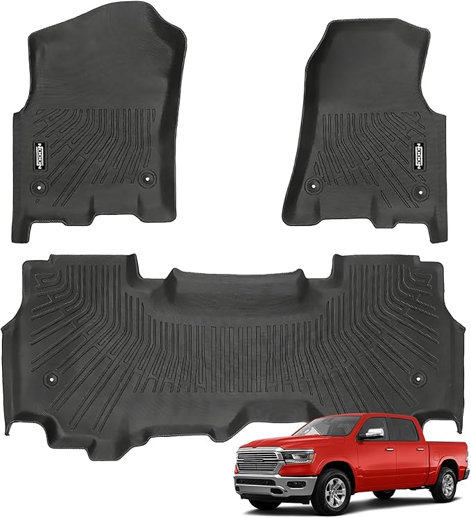 Custom Fit Floor Mats for Ram 1500 Quad Cab 2019-2024 Bucket Seat Without 2nd Row Under seat Storage(Not Fit 1500 Classic Model/Crew Cab), All Weather TPE Floor Liners, Interior Accessories