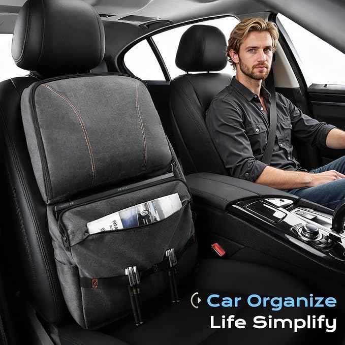 Coverado Backseat Car Organizer, Heavy-Duty Durable Dual-Way Use Car Back Seat Organizer Waterproof with Reinforced Pockets, Zipper Closure Design, Protect Valuables from Spills, Keeps Car Tidy