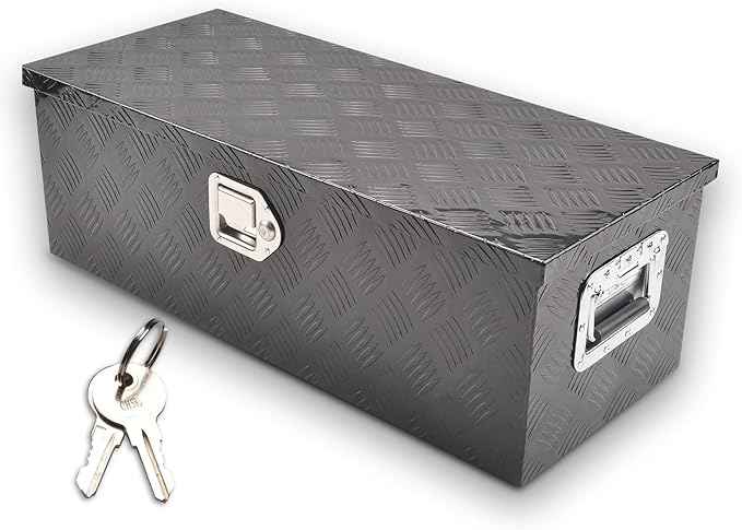 30 Inch Black Aluminum Tool Box 5 Bar Tread ToolBox for Truck Bed Car Outdoor Trailer Pickup Underbody RV ATV Storage Underbed Tools Organizer with Lock and Keys (30"X13"X10")