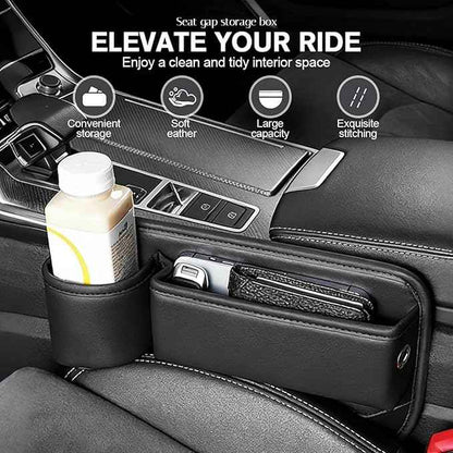 2 Pack Leather Car Seat Gap Filler Organizer for Tesla Model Y 2020-2026, with Cup Holder Universal Adjustable Storage Box Auto Interior Accessories Driver Passenger Seat, Red