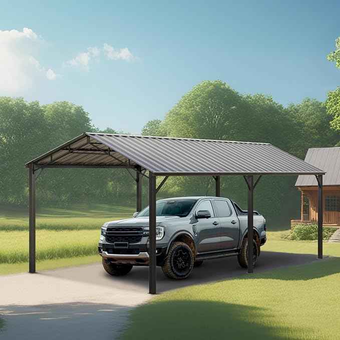 MFSTUDIO Carport 10x20 ft, Outdoor Heavy Duty Metal Shed Carports, Metal Garage Car Shelter Shade Car Port with Galvanized Roof, Frame and Bolts for Cars, Truck and Boats