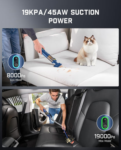 Fanttik Slim V8 APEX Car Vacuum, 4-in-1 Portable Mini Cordless Vacuum with 19000pa Suction Power, Type-C Charge, 2 Suction Modes, Handheld Vacuum for Car, Office Desk, Keyboards (Blue)