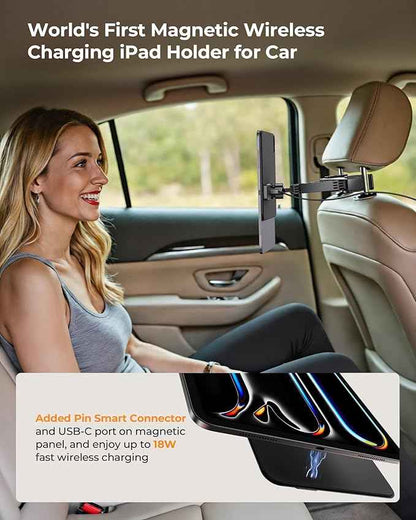 KUXIU Magnetic Wireless Charging Car Headrest Tablet Holder for iPad Pro 12.9/Air 13 M2/M3, Tablet Car Back Seat Mount with Air Vent Stand,Road Trip Essentials Holder for iPad Pro 12.9 3rd/4th/5th/6th