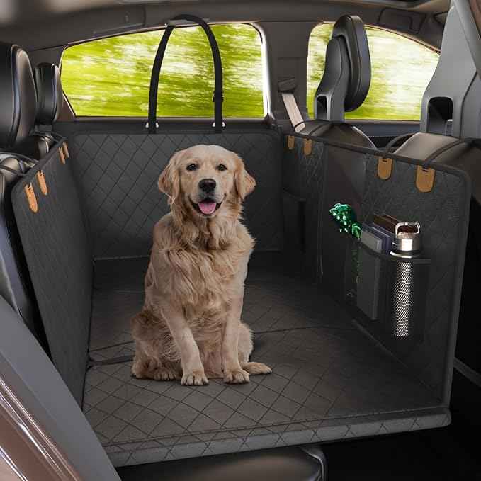 Katziela Back Seat Extender for Dogs-Large Space, Dog Car Seat Cover Hard Bottom Covered with 2 Foams Sturdy Backseat Extender for Dogs, Waterproof Dog Hammock for Car, SUV, Truck Car Bed 425Lbs
