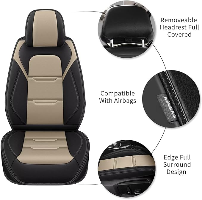 YORKNEIC 2 Front Seat Covers Fit for Ford EcoSport 2018-2026 Leather Car Seat Covers for EcoSport Automotive Seat Cushion Waterproof Car Seat with Airbag Compatible(2PCS,Black&Beige)
