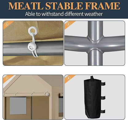 Shintenchi Portable Garage Canopy,12x20 FT Heavy-Duty Design Carport,Carport Canopy with Side-Opening Removable Door & Roll-Up Window,Portable Car Port for Car, Truck, Boat,Khaki