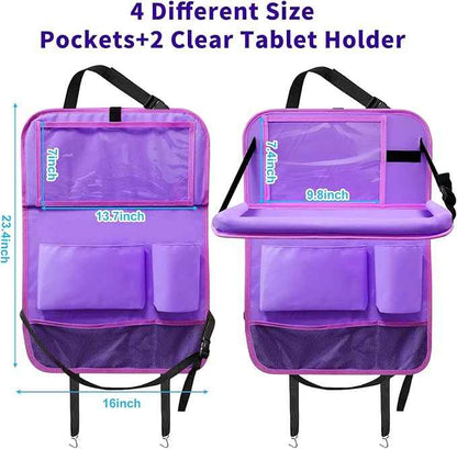 Car Backseat Organizer with Tray, Seat Back Table Holder with 6 Storage Pockets, Car Seat Back Protectors Kick Mats Travel Accessories, 1 Pc Purple