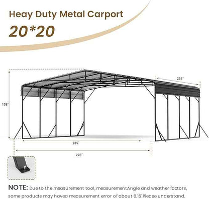 COSIEST 20'x20' Carport with Galvanized Steel Roof, Heavy Duty Metal Carport Canopy, Outdoor Garage Car Shelter Shade for Car, Boats and Truck