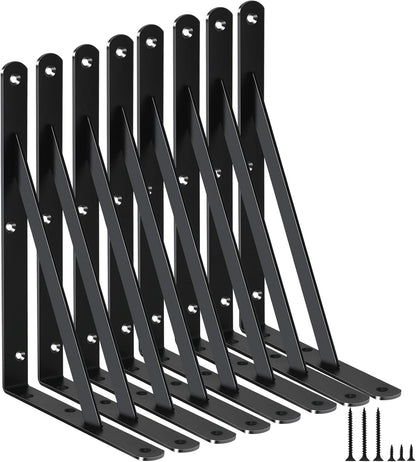 8 Pack L11 x H 8" Black Heavy Duty Shelf Brackets with Screws Metal Shelf Brackets Shelf Support Angle Brackets for Shelves L Brackets Heavy Duty Floating Shelf