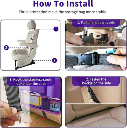 Car Seat Back Organizer Table Tray, Car Seat Storage Organizer for Kids with Foldable Tablet Holder, 6 Storage Pockets Kick Mats 600D Oxford, 2 Pack Purple