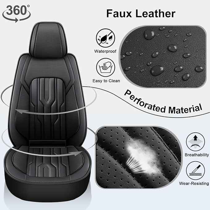 YORKENIC Fit for Jeep Liberty Seat Covers Front Set 2002-2012: Breathable Leather Car Seat Covers Compatible Airbag (2 Front Set, Black)