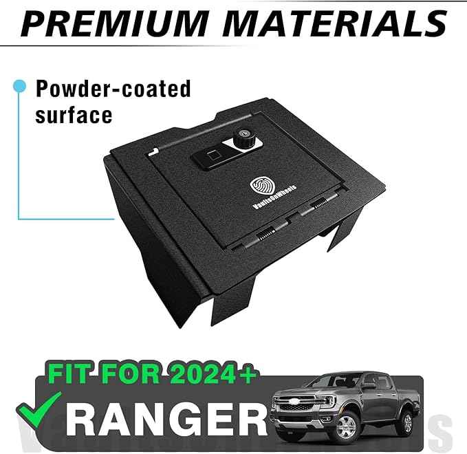VaultsOnWheels for 2026 2025 2024 Ford Ranger Center Console Safe Gun Safe Vault Hidden Console Storage Interior Vault LockBox Anti-Theft High Security Biometric Fingerprint Lock