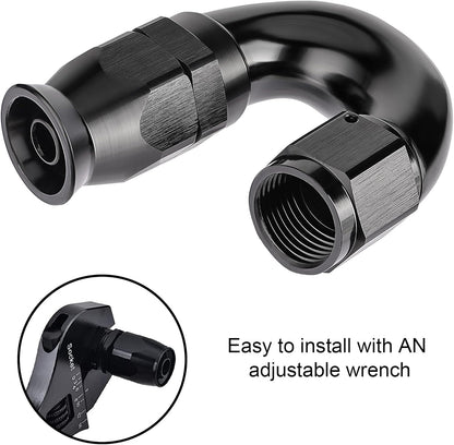 EVIL ENERGY 4AN 180 Degree PTFE One Piece Full Flow End Hose Fitting Aluminum Black