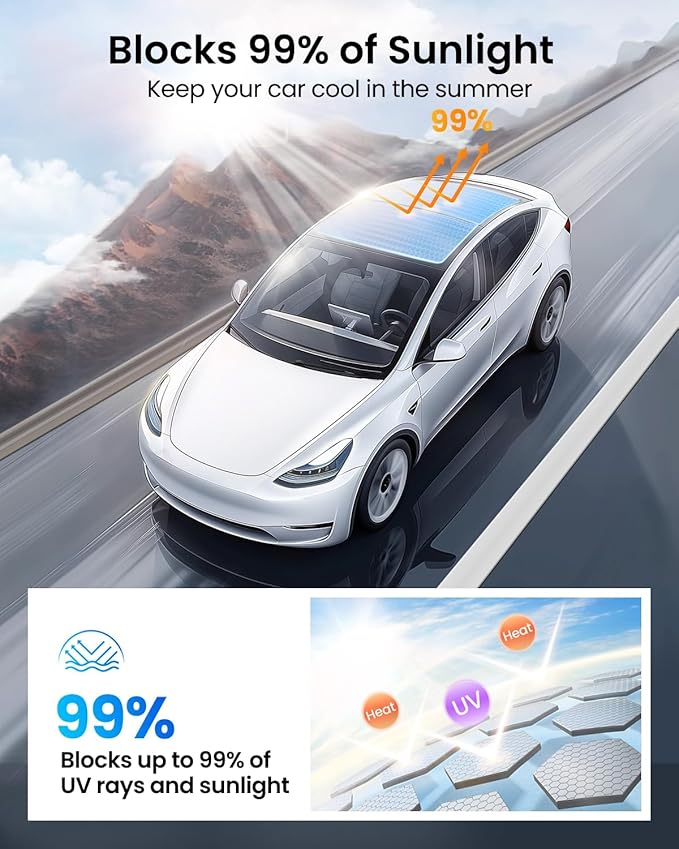 REEVAA 2025 Upgrade Tesla Model Y Sunshade Roof [No Gaps, No Sagging] Tesla Y Accessories Heat Insulation Foldable Glass Sunroof Cover for Model Y 2021-2025 (Not Fit New Y Juniper), 2PCS, Black