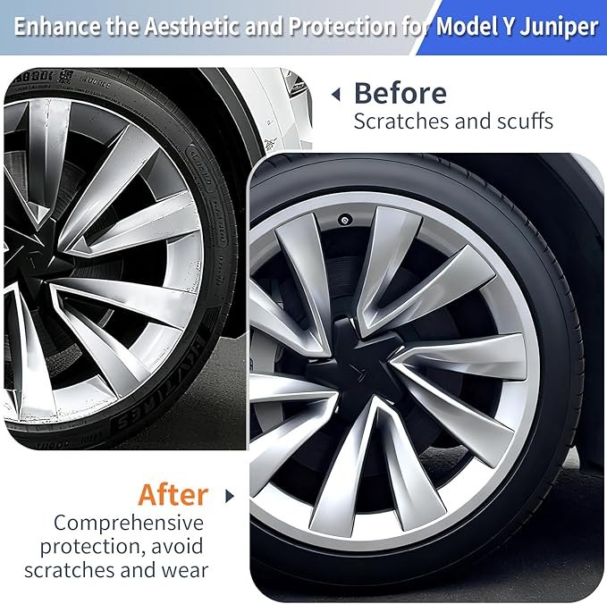 Tesla Wheel Cover 2026 Model Y|Wheel Rim Protector Fit Juniper 20" Helix 2.0 Wheels 4PCS ABS Guard Hubcap Cover for Curb Rash Prevention| Tesla Model Y Juniper Accessories 2025 2026 |Silver(Set of 4)
