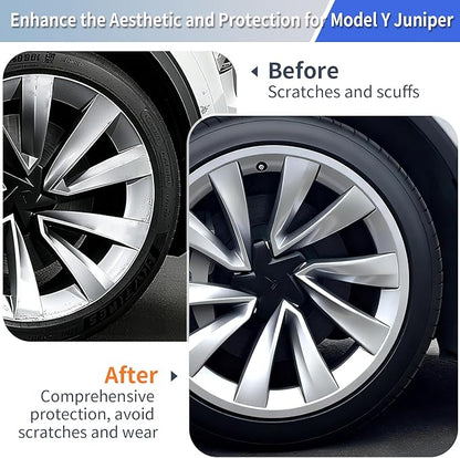 Tesla Wheel Cover 2026 Model Y|Wheel Rim Protector Fit Juniper 20" Helix 2.0 Wheels 4PCS ABS Guard Hubcap Cover for Curb Rash Prevention| Tesla Model Y Juniper Accessories 2025 2026 |Silver(Set of 4)