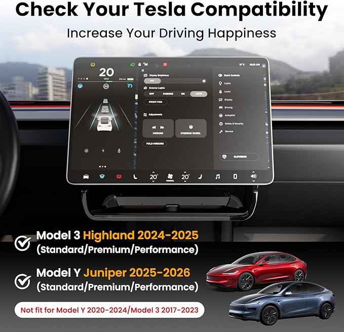 Model Y Juniper Under Screen Storage Organizer 2025-2026/Model 3 Highland 2024-2026, Center Console Organizer Tray Tissue Holder for Tesla Model Y Juniper Accessories, Black