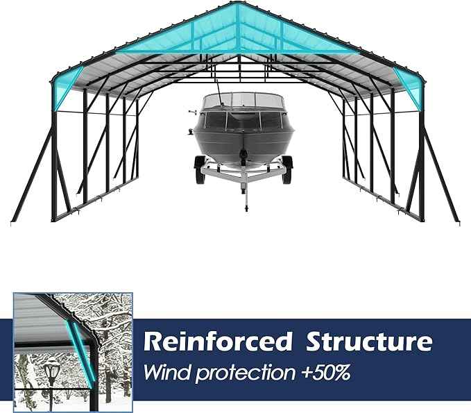 Xilingol Metal Carport, Heavy Duty Carport Canopy with Galvanized Steel Frame and Roof, Outdoor Storage Shed, Car Tent Garage Shelter for Pickup, Truck, Boat and Tractor (20x20 FT Black)