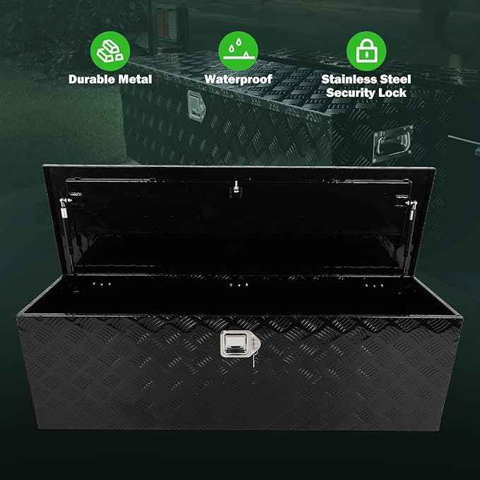 SCITOO 49 Inch Diamond Plate Truck Bed Tool Box,Heavy Duty Aluminum Crossover Storage for Most Full Size Pickups,Lockable Weatherproof Chest,Fits 49" Truck Beds,Easy Access to Load and Unload