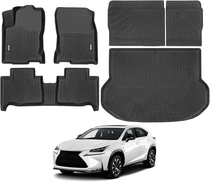 Custom Fit Floor Mats for Lexus NX NX300/ NX300h/ NX200t 2015-2021, All Weather TPE Floor Liners with Trunk Mat & Backrest Protectors, Odorless Full Set Interior Accessories