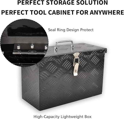 16 Inch Black Aluminum Tool Box 5 Bar Tread ToolBox for Truck Bed Car Outdoor Trailer Pickup Underbody RV ATV Storage Underbed Tools Organizer with Top Side Handle and Lock (16"X7.5"X10")