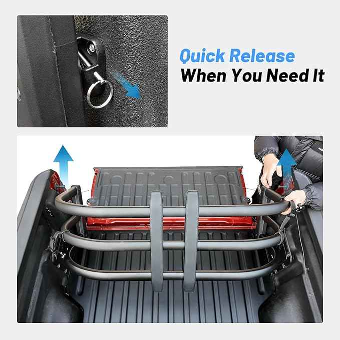 Truck Bed Extender Fit for Toyota Tacoma 2005-2026, Adjustable Aluminum Tailgate Extender, 180° Flip Design, Heavy-Duty Alloy, Drill-Mount Storage Extension for Long Cargo