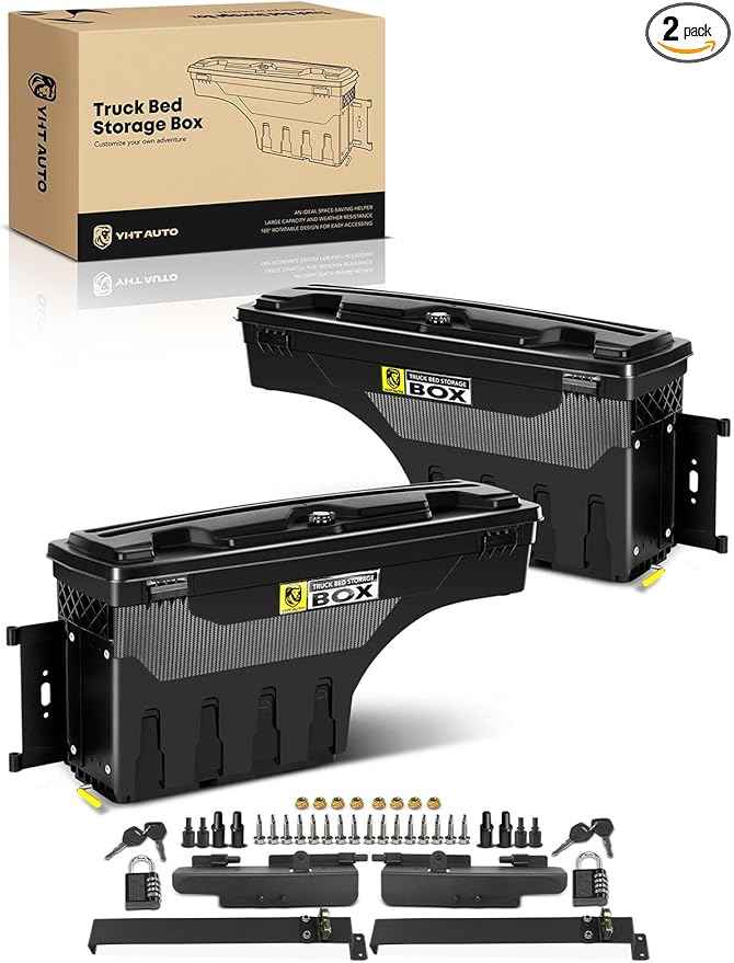 YHTAUTO Set of 2 Truck Bed Storage Tool Box Lockable Case Replacement for Dodge Ram 94-02 Ford F-Series 80-96 Chevy GMC C/K Pickup 88-98, Swing Waterproof Wheel Well Toolbox
