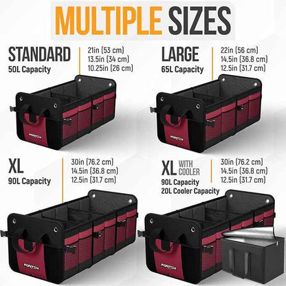 FORTEM Trunk Organizer For SUV Car Organizer and Storage, Collapsible Multi-Compartment Storage Bag Car Accessories for Women Men, 1680D Oxford, Non Slip Bottom, Adjustable Straps, Soft Cover (65L)