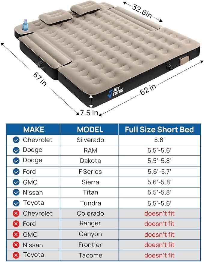 JOYTUTUS Truck Bed Air Mattress for 5.5-5.8Ft with Built-in Air Pump,Full Size Short Beds Inflatable Mattress for Outdoor Camping, with Carry Bag & Cup Holder