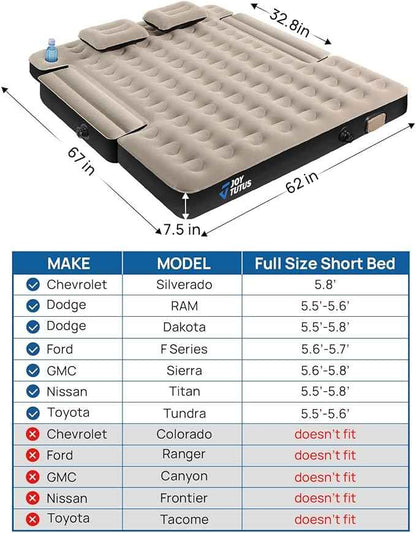 JOYTUTUS Truck Bed Air Mattress for 5.5-5.8Ft with Built-in Air Pump,Full Size Short Beds Inflatable Mattress for Outdoor Camping, with Carry Bag & Cup Holder