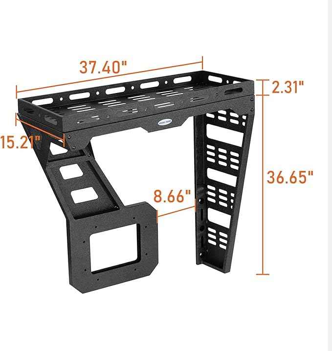 Hooke Road JK Spare Tire Cargo Basket Rack for 2007-2018 Jeep Wrangler JK & Unlimited 2/4 Doors, Rear Steel Storage Tray Luggage Carrier with Reinforced Tailgate Hinge Kit