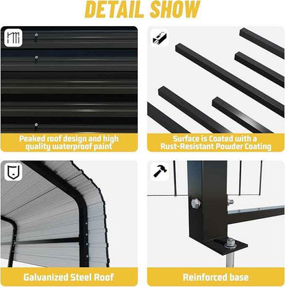 12x20FT Heavy Duty Metal Carport, Galvanized Steel Frame & Roof with Reinforced Base, All-Weather Outdoor Shelter for Vehicles, Boats and Outdoor Storage