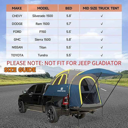 Truck Bed Tent with Awning 5.5' ~ 5.8' Easy Set Up Umburato Pickup Truck Tents for Camping, Waterproof, for 2-3 Person, Chevy, Dodge, Ford, GMC, Navy Blue & Lime