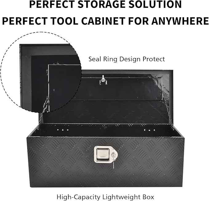 30 Inch Black Aluminum Tool Box 5 Bar Tread ToolBox for Truck Bed Car Outdoor Trailer Pickup Underbody RV ATV Storage Underbed Tools Organizer with Lock and Keys (30"X13"X10")