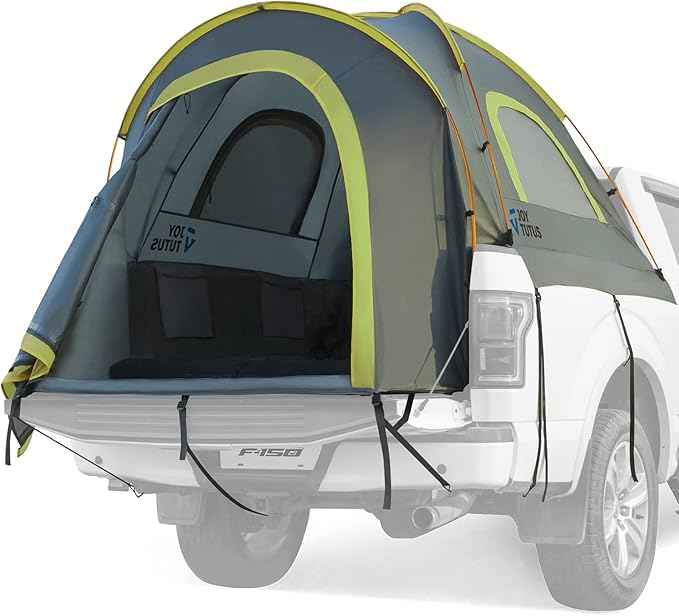 JOYTUTUS Pickup Truck Tent 2.0, Waterproof PU2000mm Double Layer for 2 Person, Portable Truck Bed Tent with Rainfly, 5.5'-5.8' Camping Preferred - Green, Aluminum Poles