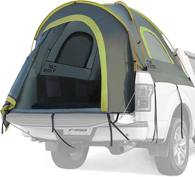 JOYTUTUS Pickup Truck Tent 8ft 2.0, Waterproof PU2000mm Double Layer for 2 Person, Portable Truck Bed Tent with Rainfly - Green, Aluminum Pole