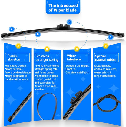 Windshield Wiper Blades Replacement for 2018-2023 BMW X3 X4 Original Factory Quality Front Rear Wipers Blade Set for My Car - 26" 20" 12" (Pack of 3)