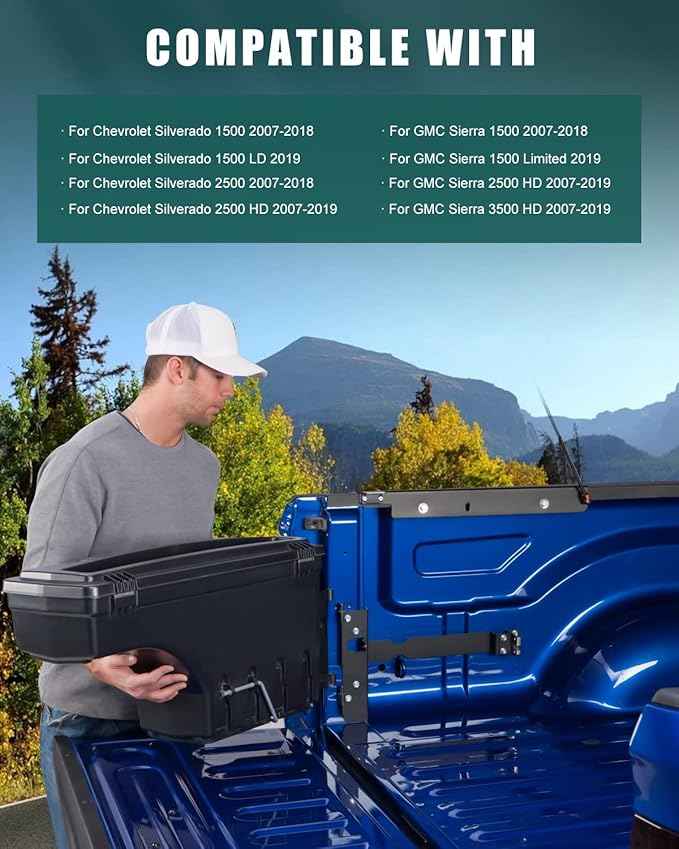 SCITOO Truck Bed Tool Box for Chevrolet Silverado 2008-2019 for GMC Sierra 2008-2019,Multi-Compartment Dividers Organized Storage,Heavy Duty & No-Drill Installation Left Driver Side