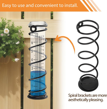 Upgrade Rain Gauge, Detachable Spiral Rain Gauge Outdoor, Rain Measure Gauge for Yard, Large Number Rain Water Meter, Thickened Plastic Rain Gauge with Stake and Metal Frame for Patio,Lawn