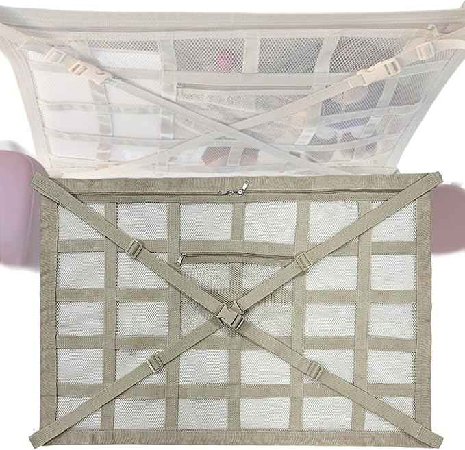 Overhead Car Organizer, Compatible with Jeep Gladiator Sport/Rubicon 2020-2025 Car Roof Storage Net Universal Car Ceiling Storage for Camping Storage Bag,Beige-Large